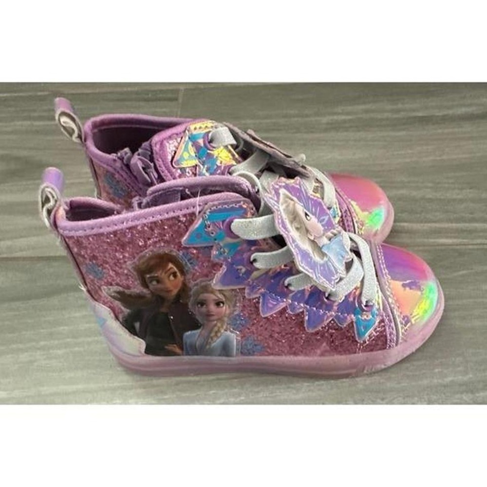 Kids Disney Frozen Elsa Anna Glitter High Top Shoes Size 10 Purple Iridescent - Picture 5 of 5